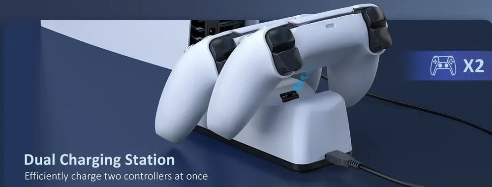 NexiGo Dual Charging Station Dock for PS5 DualSense Controller White for P-5